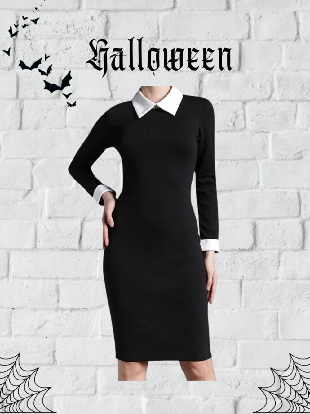 Wednesday Addams Style Black Dress White Collar - Large / 10